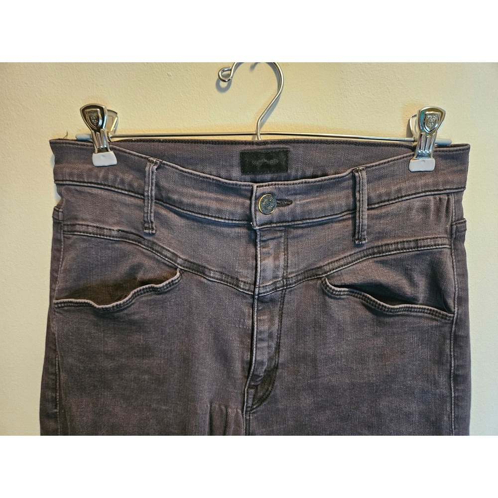 Mother Denim High Rise Skinny Jeans Faded Black Curved Seam Size 29